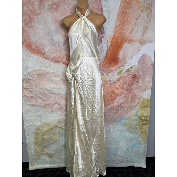 Anthropologie Ronny Kobo Samra Satin Twist-Halter Column Gown $498 - Picture 9 of 13